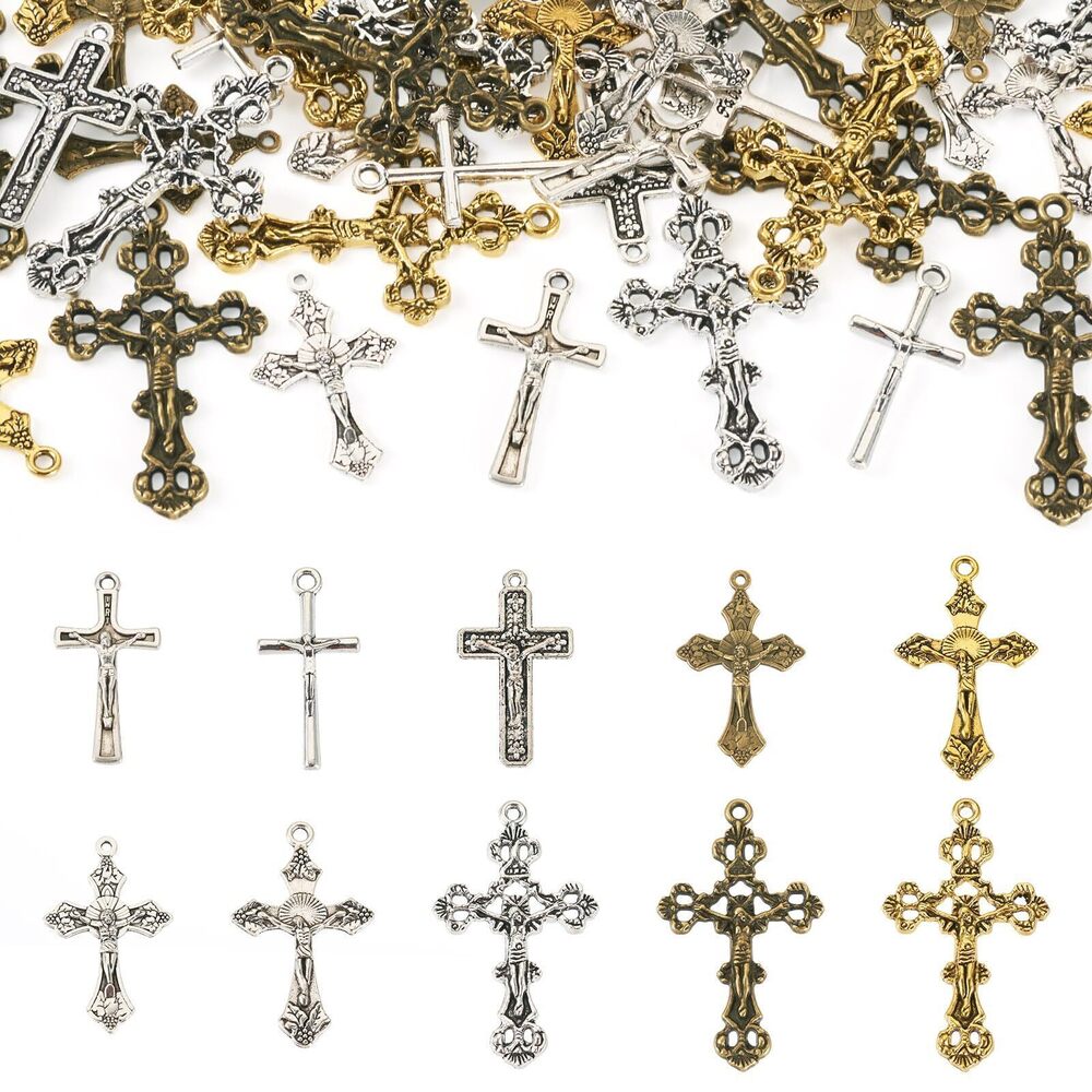 5827 50Pcs Alloy Cross Charms Pendants Vintage Retro Cross Dangle Charms 10